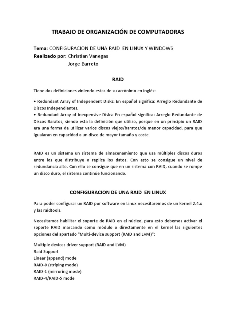 Configuracion de Una Raid en Linux | PDF | Archivo de computadora ...