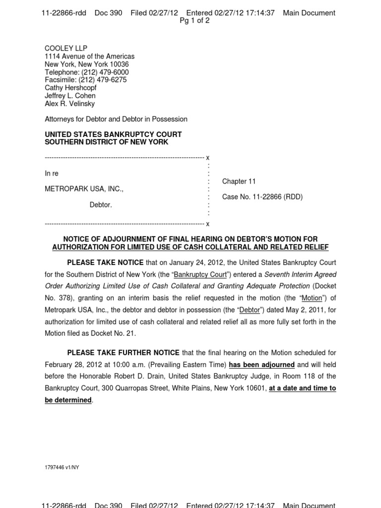 Order Authorizing Limited Use of Cash Collateral and Granting Adequate