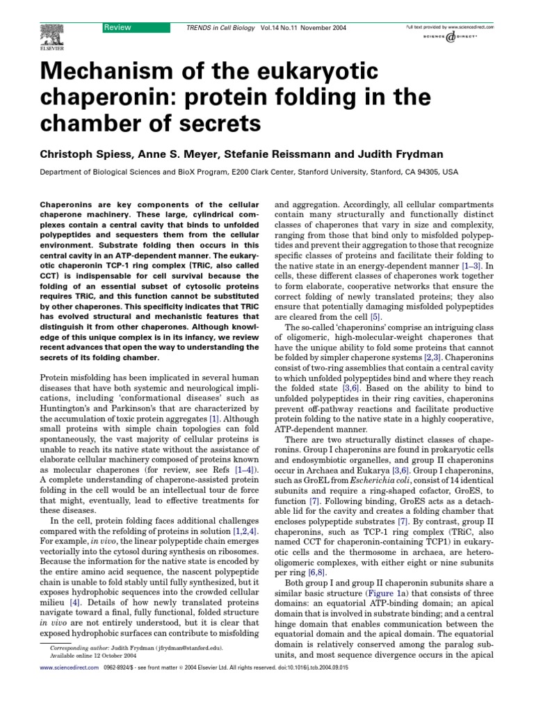 Mechanism of The Eukaryotic Chaperonin: Protein Folding in The Chamber ...