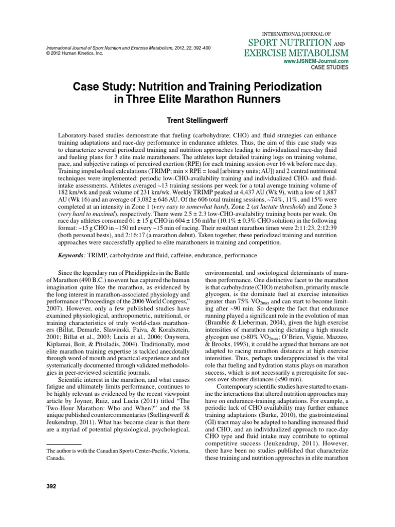 Stellingwerf MarathonCaseStudyIJSNEM2012 | PDF | Marathon | Glycogen