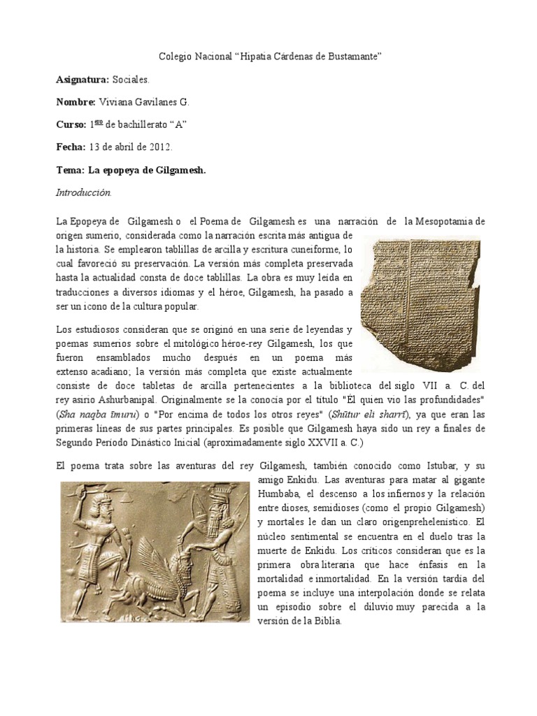 La Epopeya de Gilgamesh PDF Epopeya de Gilgamesh Mitología mesopotámica