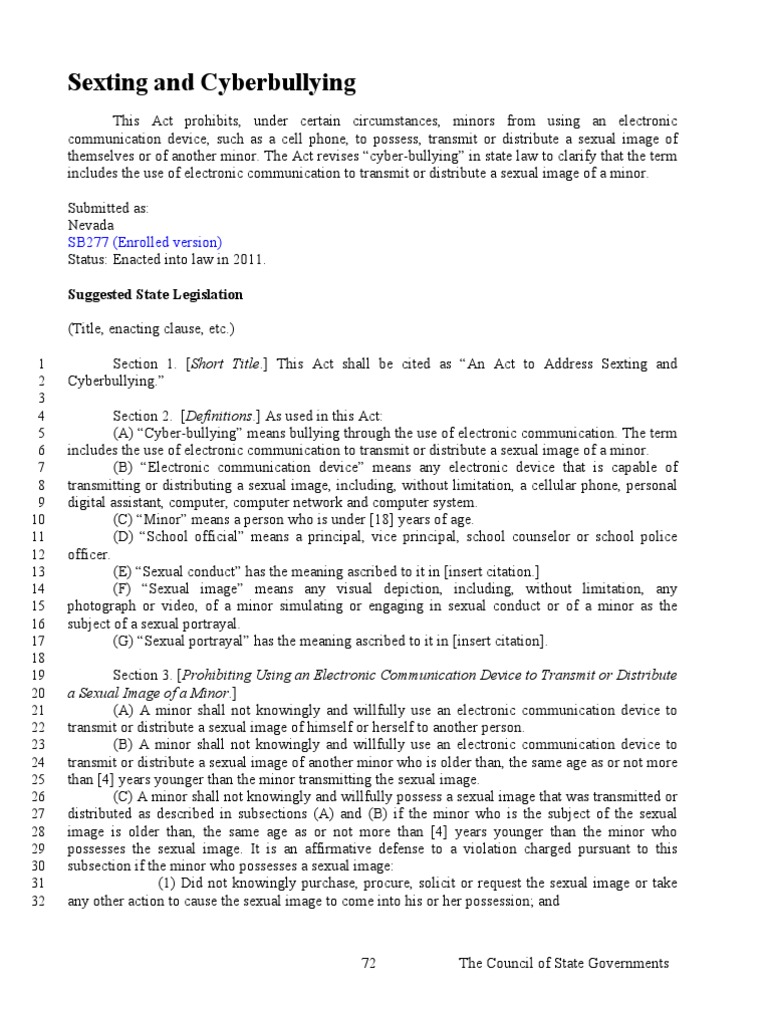 Sexting and Cyberbullying Legislation | PDF | Sex Offender Registries ...
