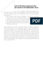 Mol Med Board of Directors Approves The Interim Financial Report at 30 September 2012