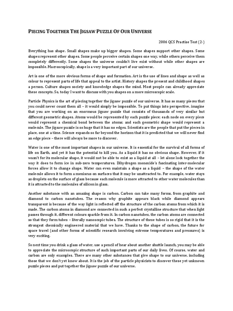 QCS Essay Example Jigsaw Puzzle of The Universe (2) PDF Carbon