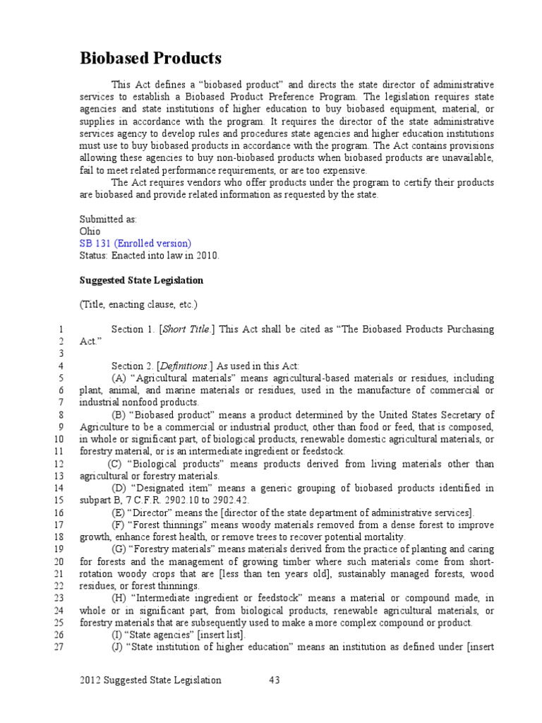 Ohio Biobased Products Preference Act | PDF | Forestry | Prices