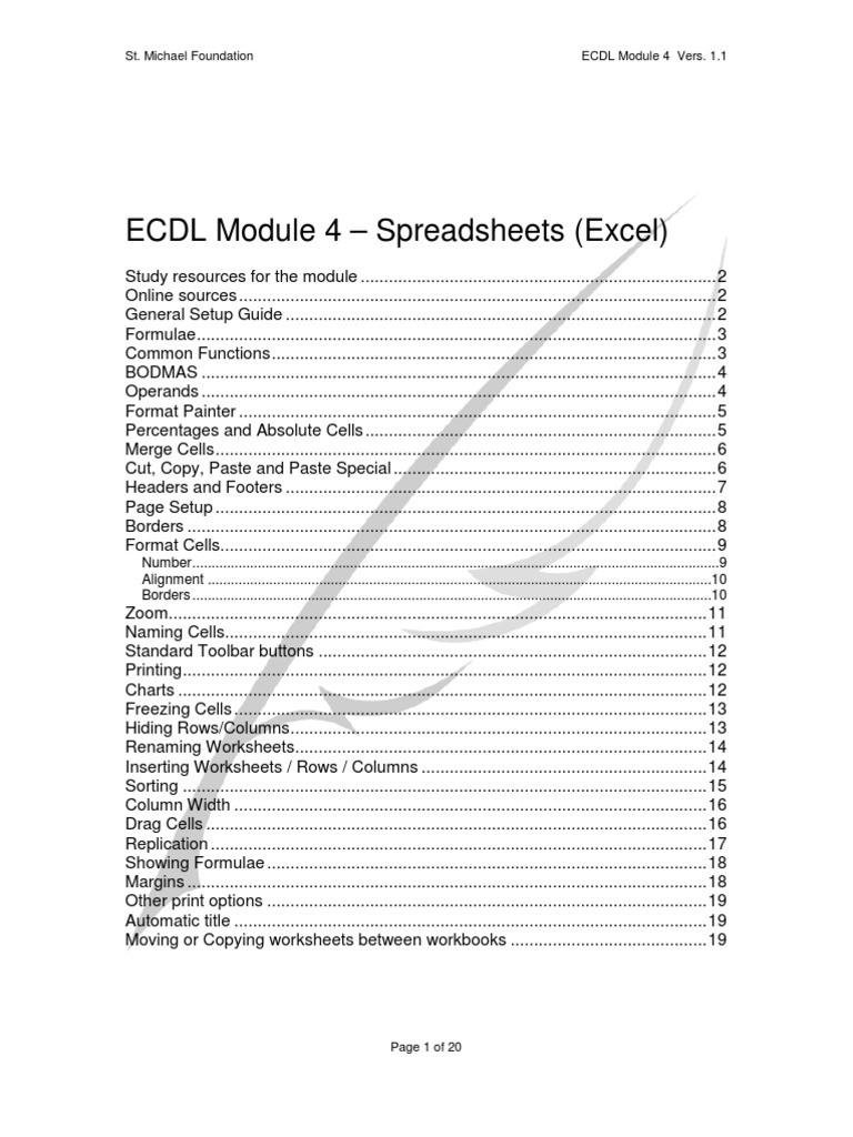ECDL Module 4: Excel Spreadsheets Guide | PDF | Technology & Engineering