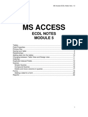 Ms Access Notes Pdf Database Index Microsoft Access