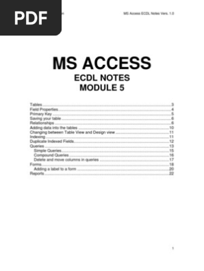 Ms Access Notes Pdf Database Index Microsoft Access