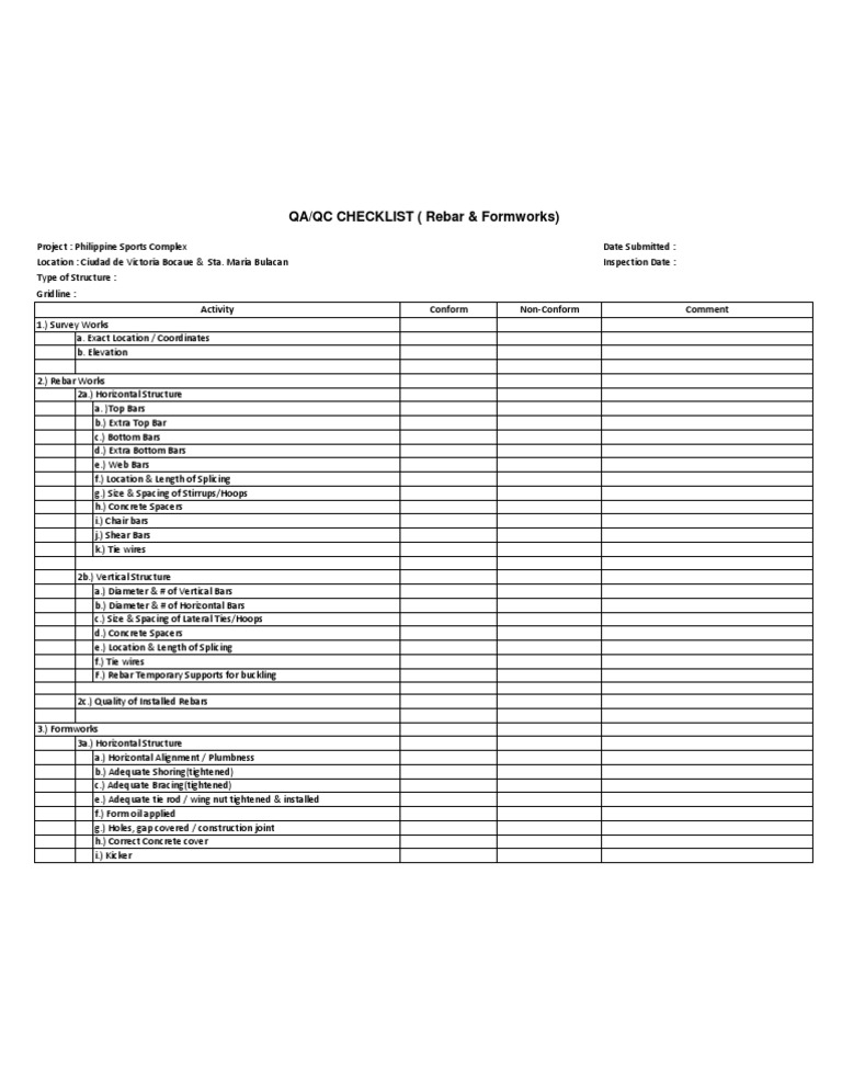 Qa QC Checklist | PDF