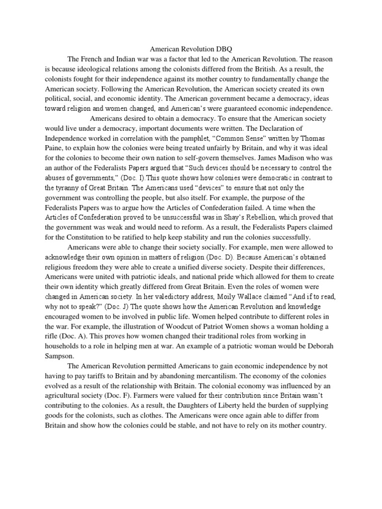 American Revolution DBQ American Revolution The United States