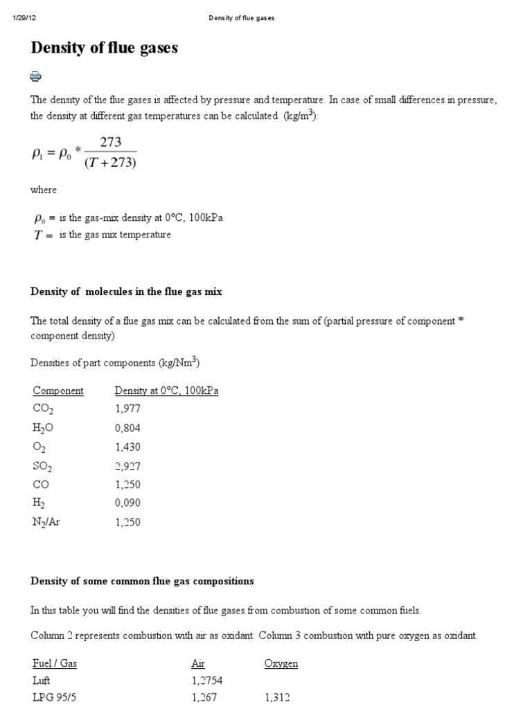 Flue Gas Density and Composition Data | PDF