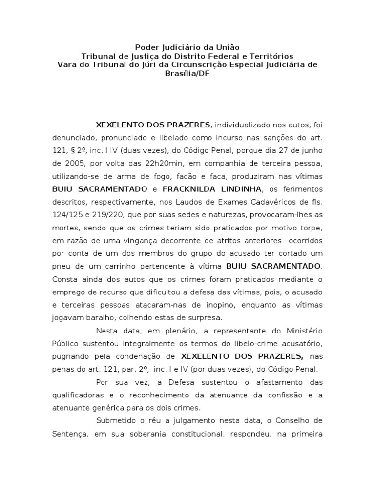 Sentença Penal MODELO DE SENTENÇA PDF Homicídio Crime e Violência