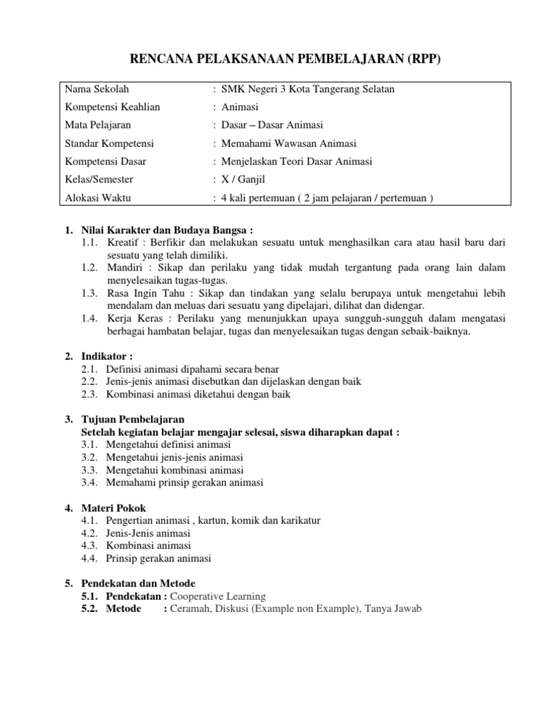 01 RPP Menjelaskan Teori Dasar Animasi