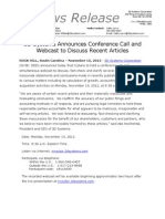 2012 11 15 DDD 3d Systems Announces Conference Call and Webcast To Discuss Recent Articles