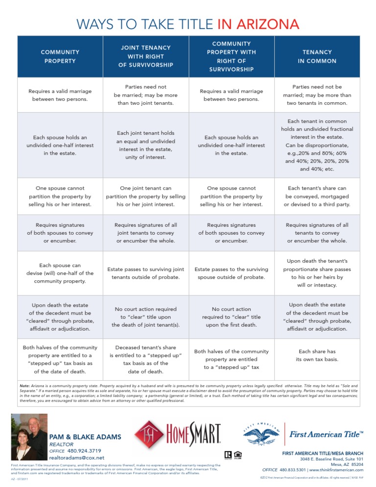 Taking Title in Arizona PDF Concurrent Estate Probate