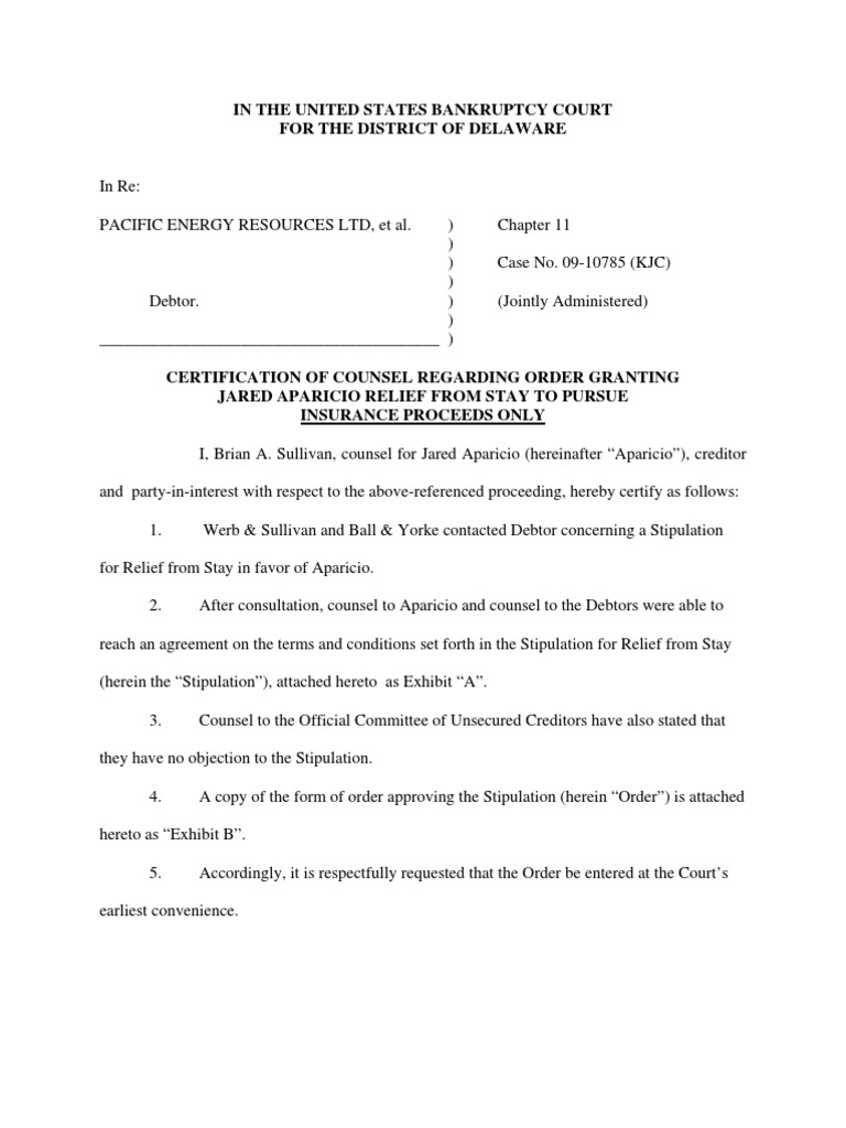 Relief from Stay Order for Aparicio | PDF