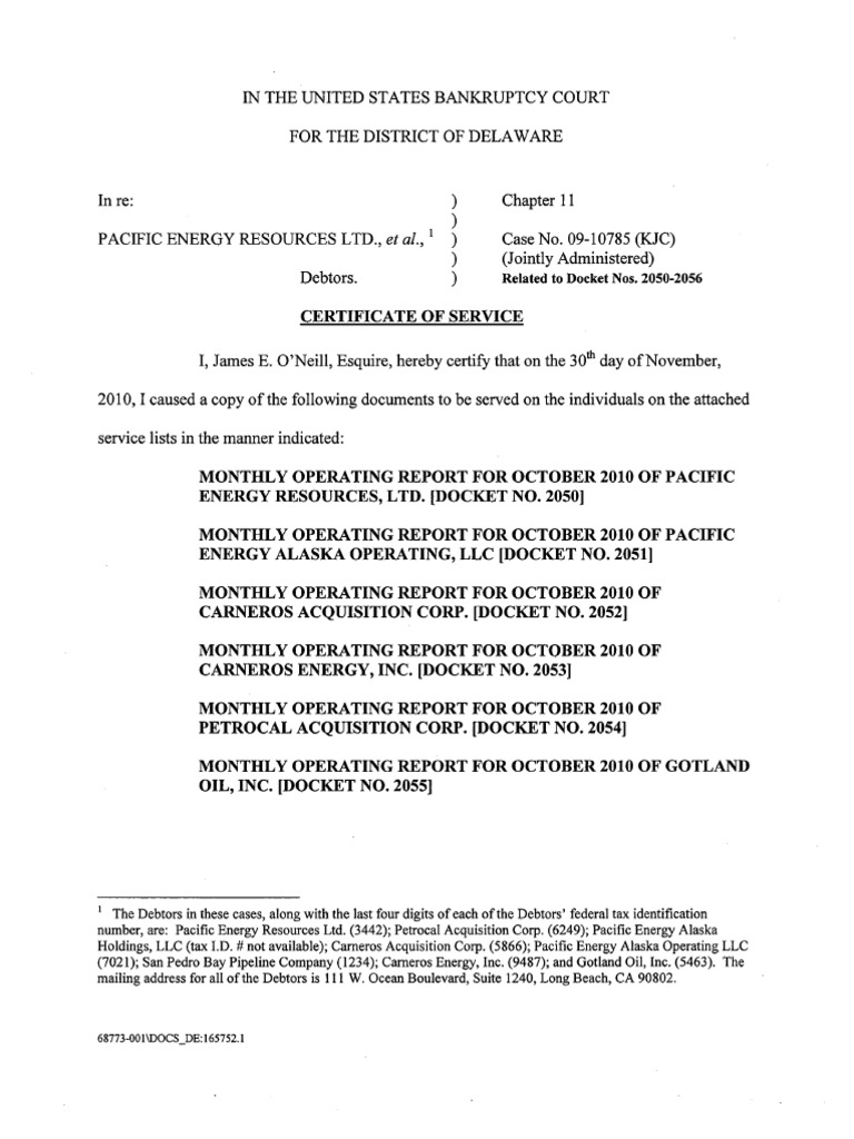 Et Al.,') : Related To Docket Nos. 2050-2056 | PDF | Business Law ...