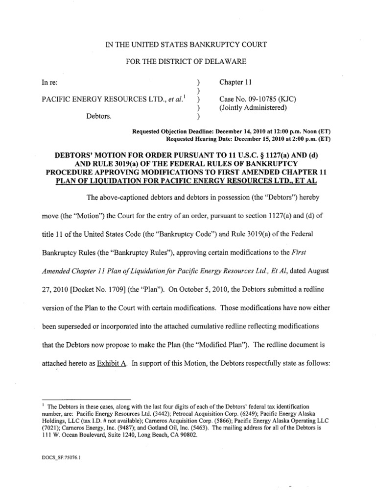 Amended Chapter 11 Plan of Liquidation For Pacific Energy Resources LTD ...