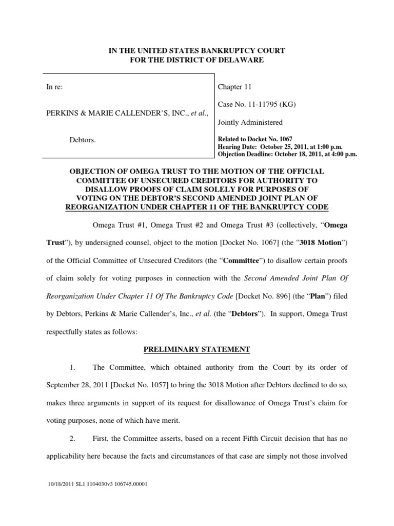 Reorganization Under Chapter 11 of The Bankruptcy Code (Docket No. 896 ...