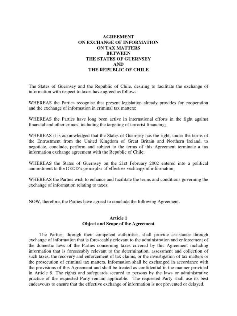 Guernsey-Chile Tax Information Exchange Agreement | PDF | Legal ...