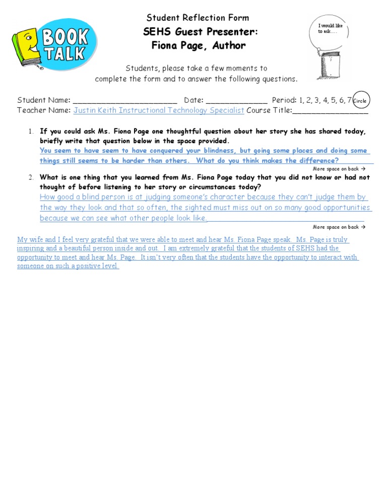 Keith, Justin Reflection Form | PDF | Self-Improvement