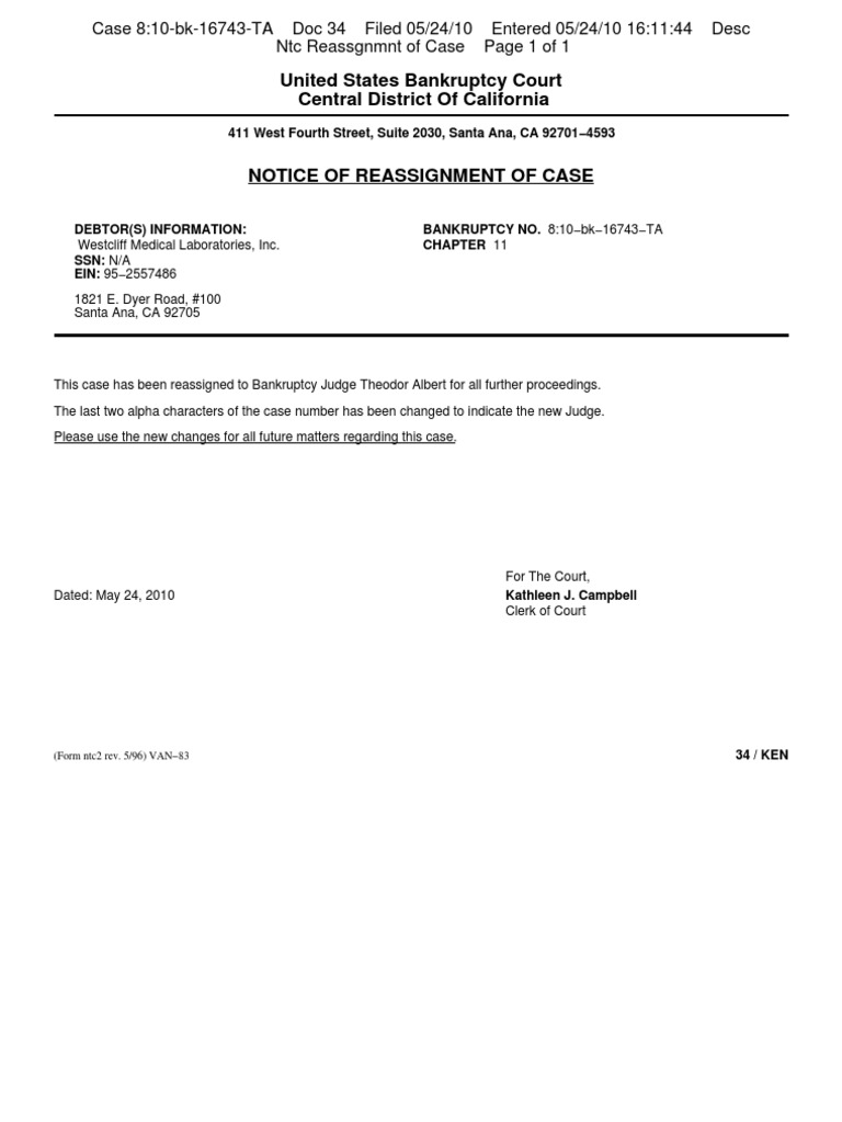 Bankruptcy Case Reassignment Notice | PDF