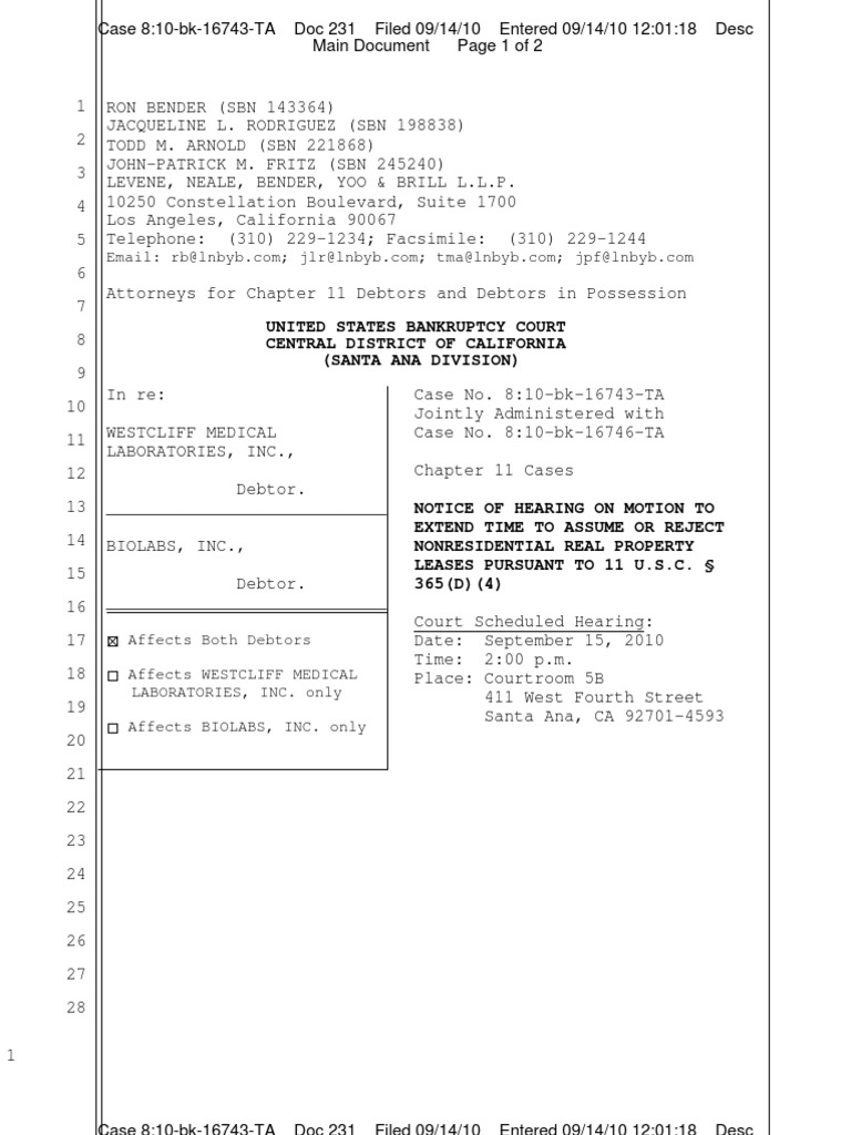 Motion to Extend Lease Rejection Deadline | PDF | Politics | Science ...