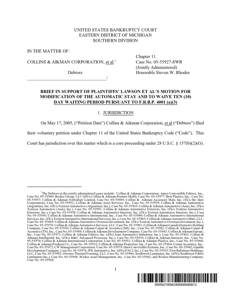 Brief in Support of Plaintiffs' Lawson Et Al'S Motion For Modification ...