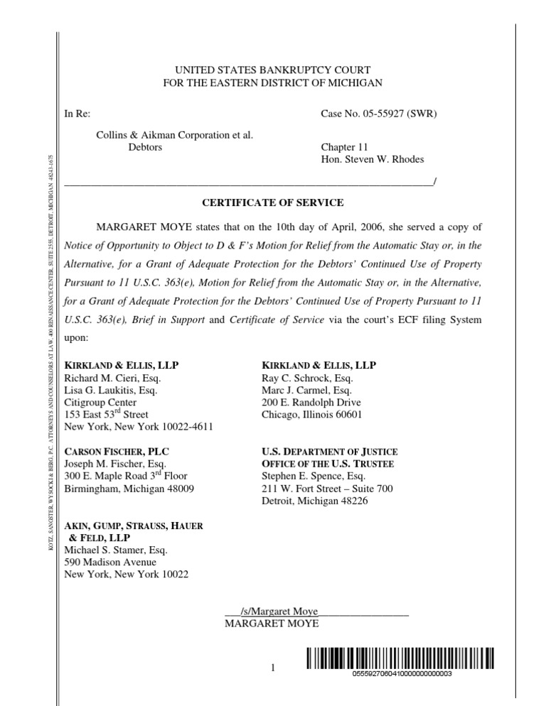 Certificate of Service: Irkland Llis Irkland Llis | PDF