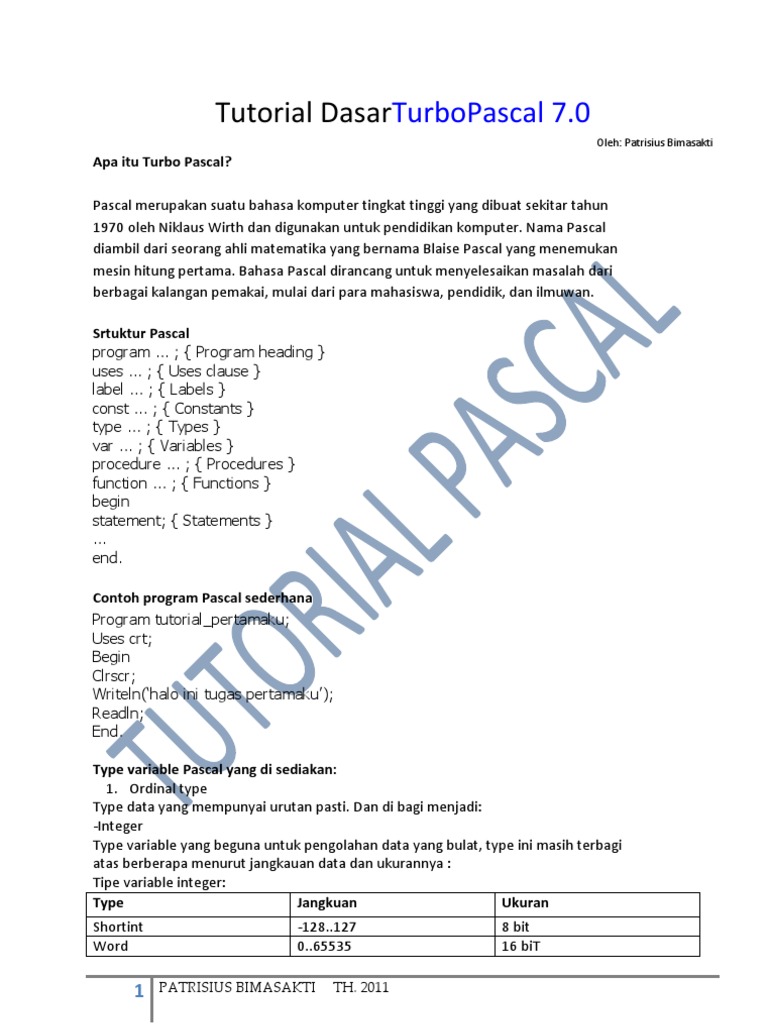 Tutorial Dasar Turbo Pascal 7 | PDF