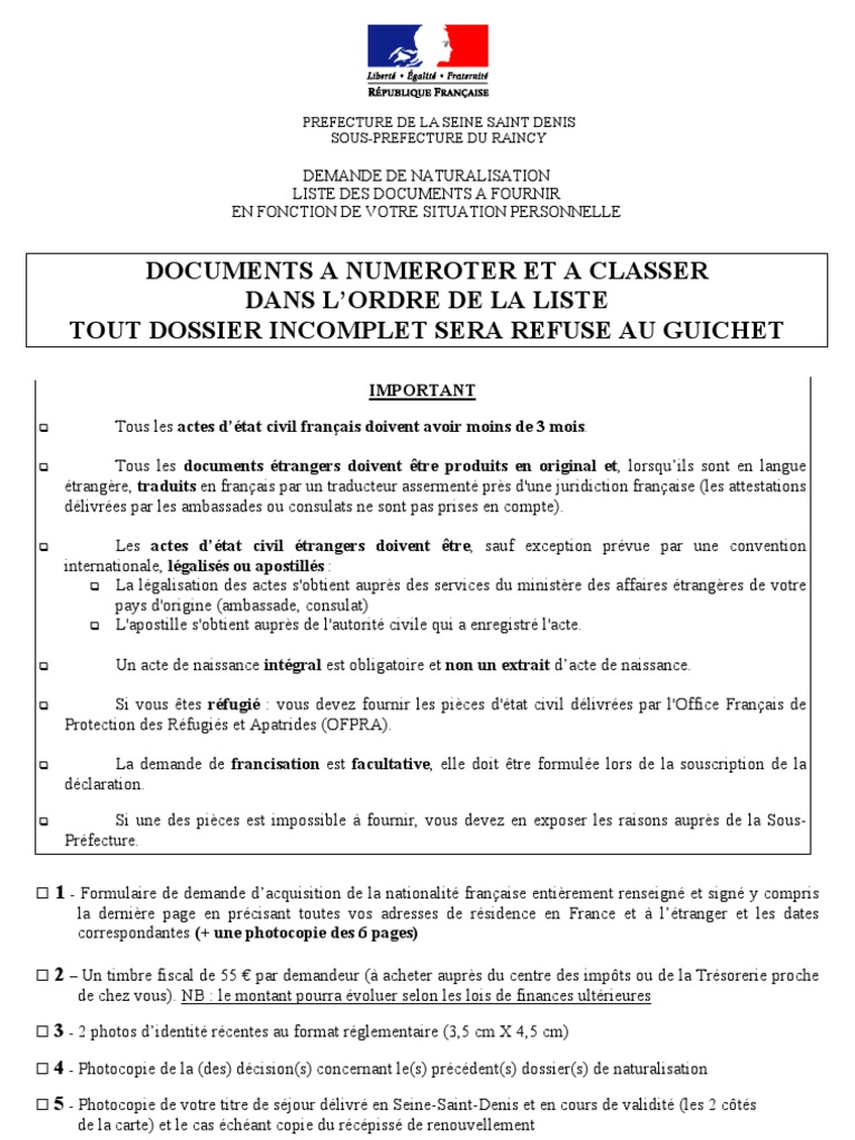 Renouvellement De Titre De Séjour Le Raincy Liste Documents Dec Raincy | PDF | Certificat de naissance | Consul
