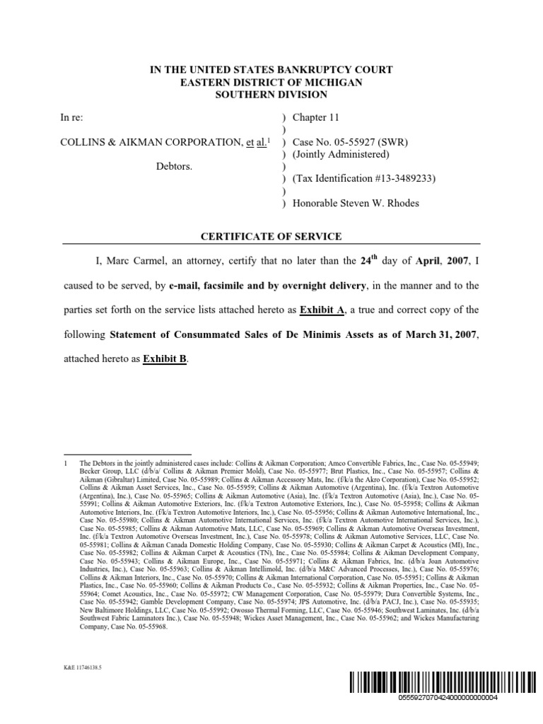 In The United States Bankruptcy Court Eastern District of Michigan