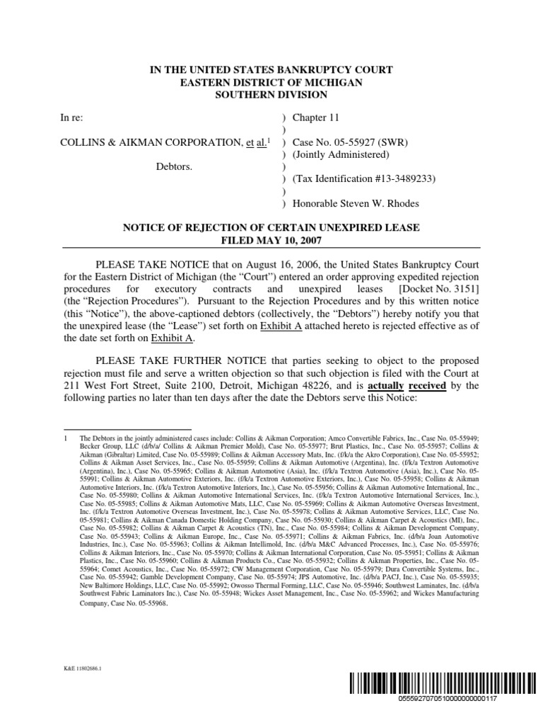 In The United States Bankruptcy Court Eastern District of Michigan