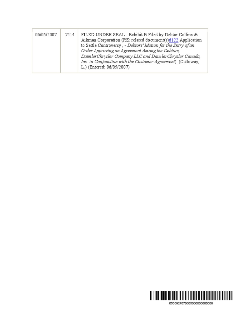 Collins & Aikman Settlement Motion | PDF | Finance & Money Management