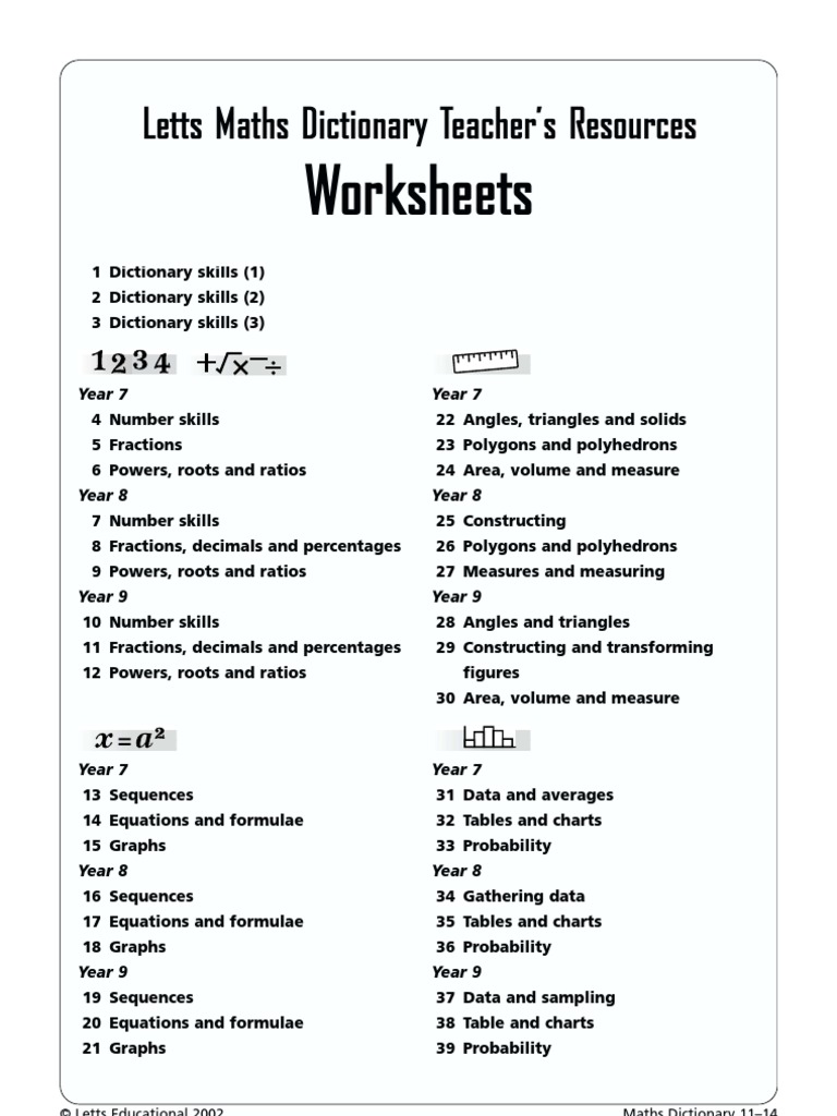 ks3 maths dictionary worksheets pdf fraction mathematics triangle