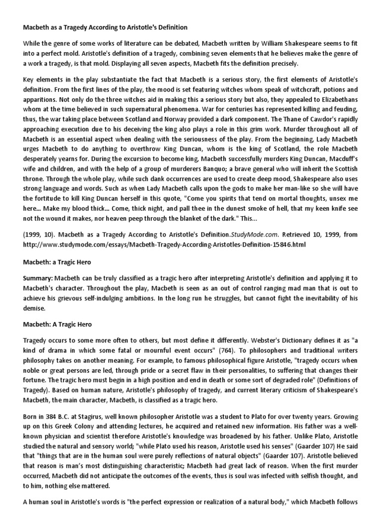 Aristotle theory of tragedy macbeth picture