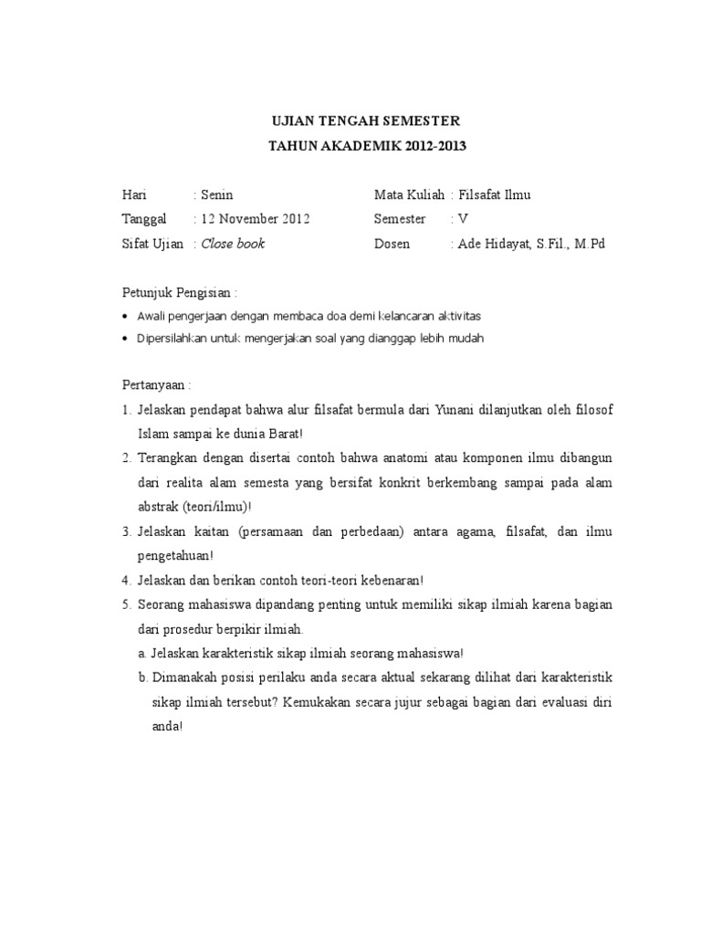 Soal Uts Filsafat Ilmu