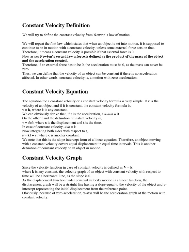 Constant Velocity Definition PDF Velocity Acceleration