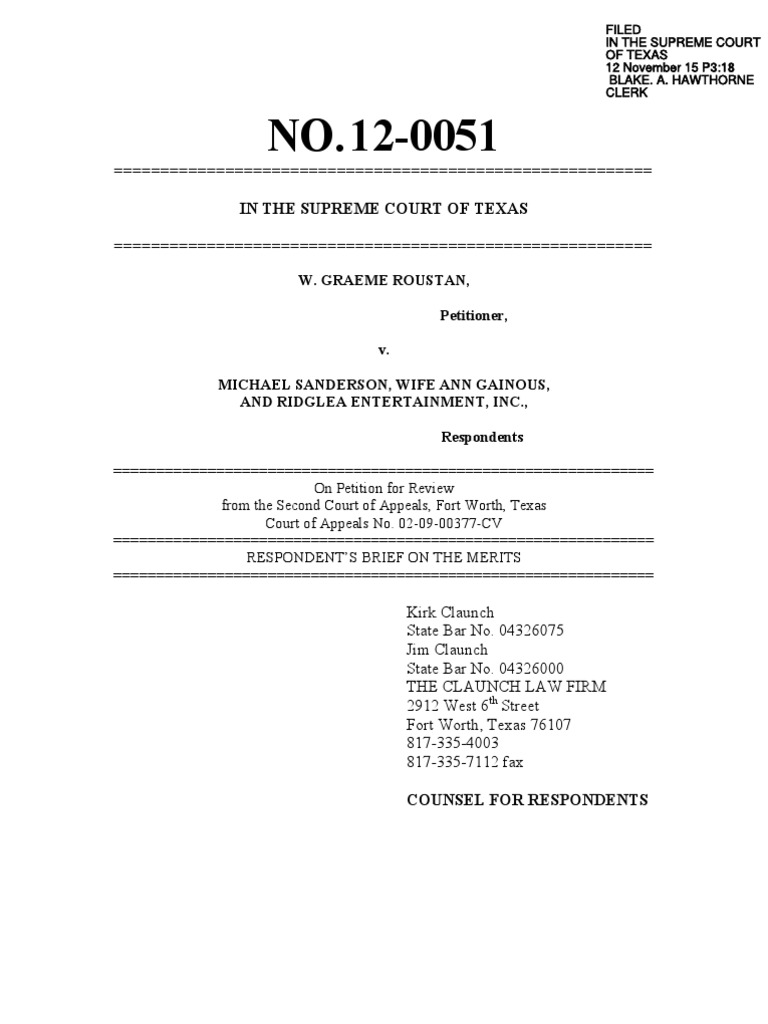 W. Graeme Roustan Statutory Fraud Appeal Appeal To The Supreme Court