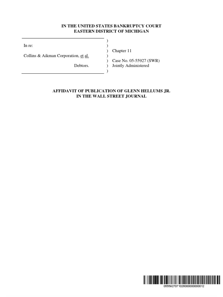 In Re:) ) ) Chapter 11 Collins & Aikman Corporation, Et Al.) ) Case No ...