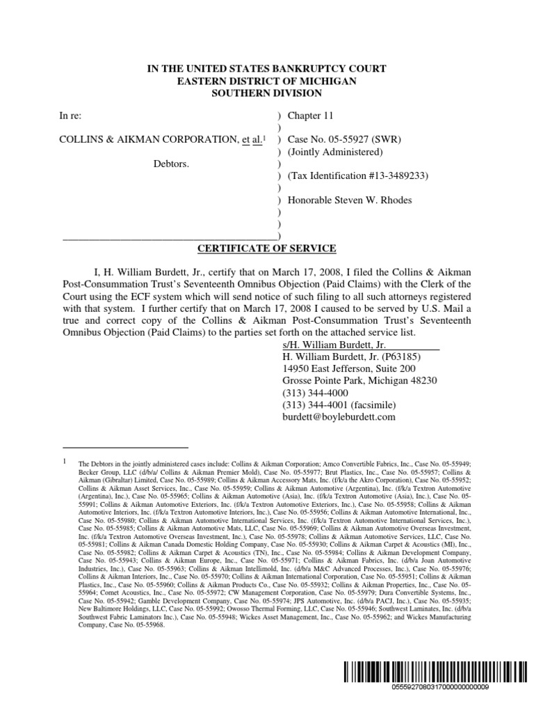 In The United States Bankruptcy Court Eastern District of Michigan