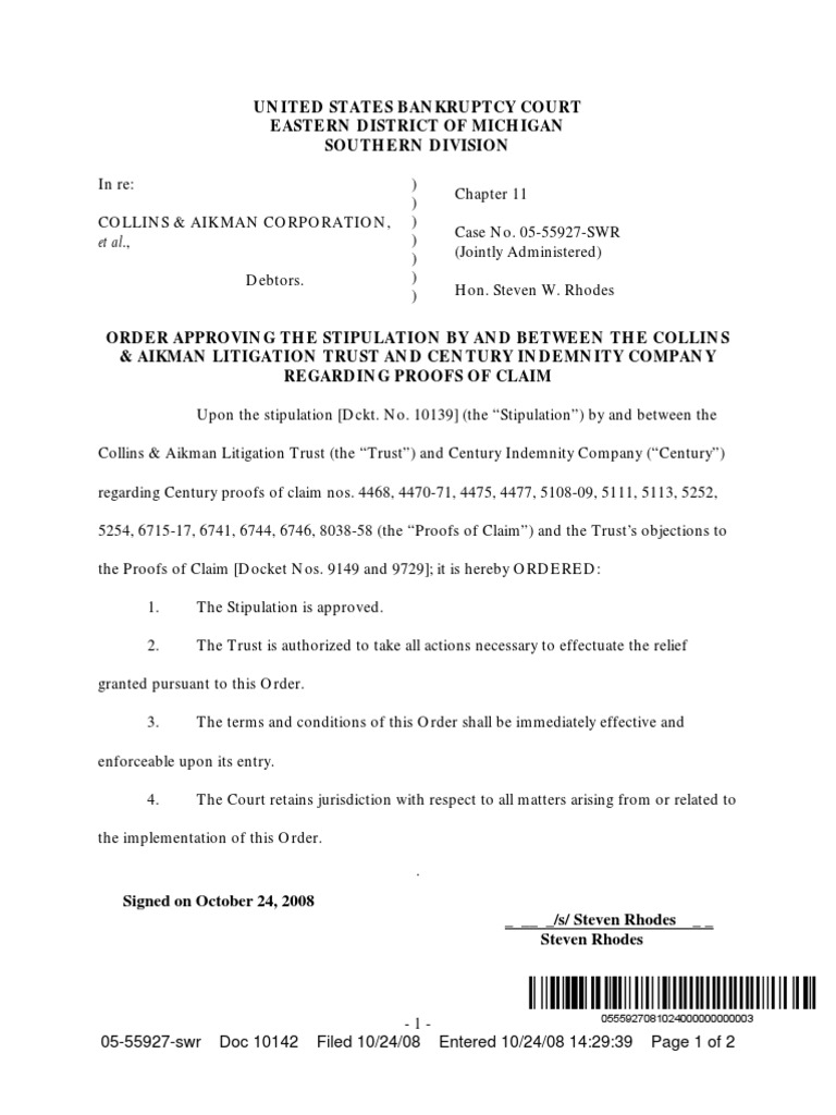 Collins & Aikman Bankruptcy Order Approval | PDF | Law