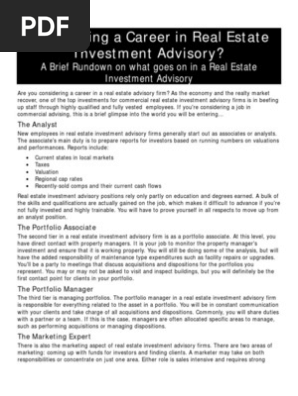 Thinking about a Profession in Real Estate Investment Advisory?