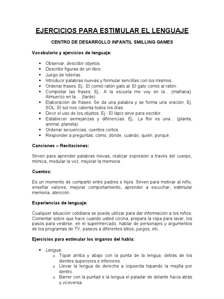 Ejercicios para Estimular el Lenguaje | PDF | Gatos | Memoria