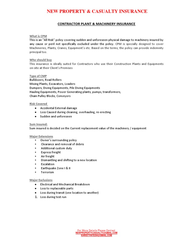 Contractor Plant & Machinery Insurance Guide | PDF
