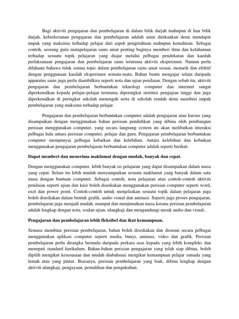 Aktiviti Pengajaran Dan Pembelajaran Berbantukan Komputer Pdf