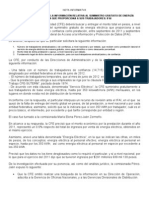 Nota Informatva La Cfe Deberá Entregar La Información Relativa Al Suministro Gratuito de Energía Eléctrica Que Proporciona A Sus Trabajadores: Ifai