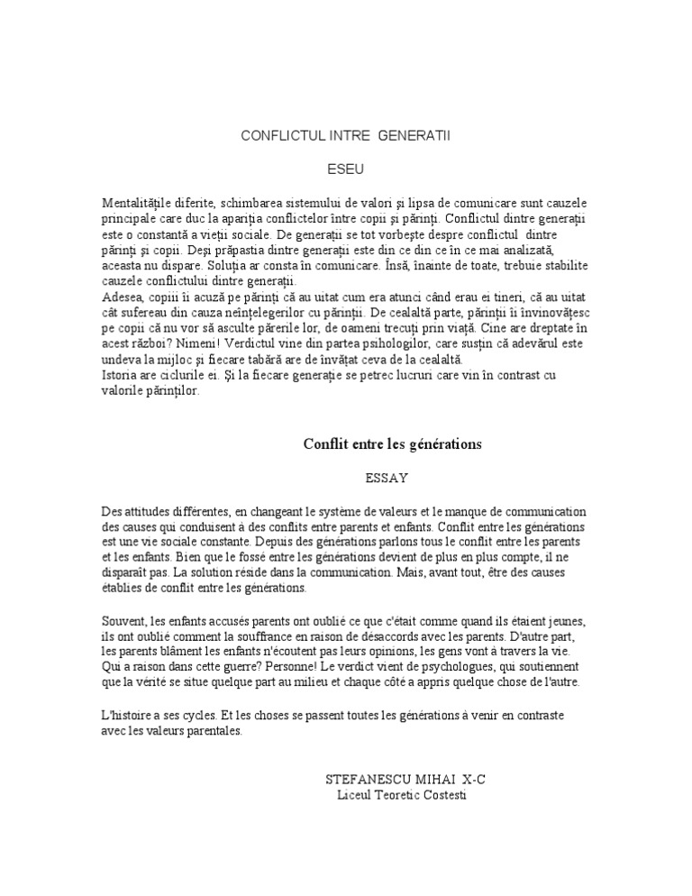 other Celsius On the head of Conflictul Intre Generatii | PDF