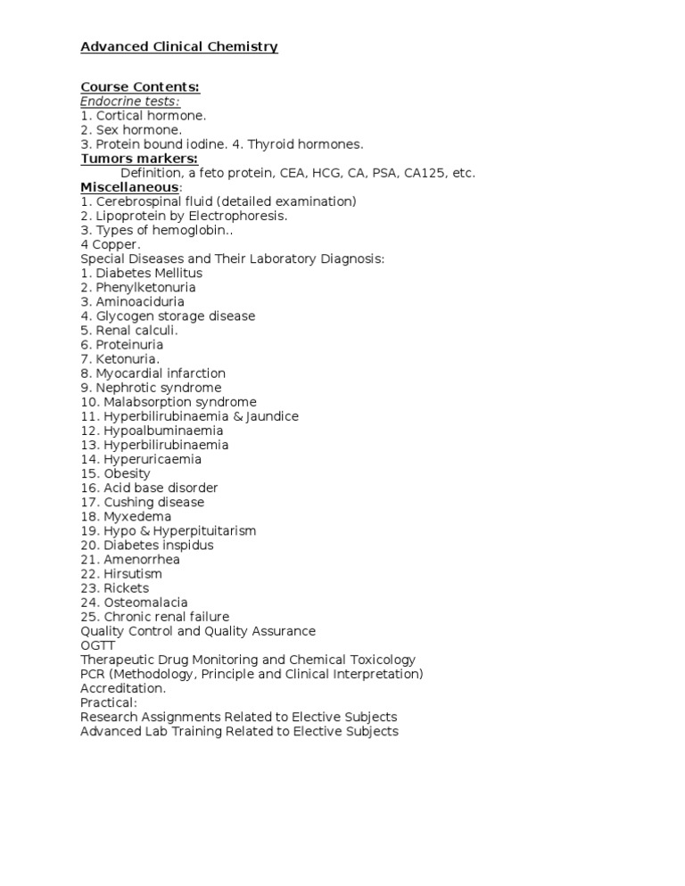Endocrine Tests:: Advanced Clinical Chemistry Course Contents | PDF
