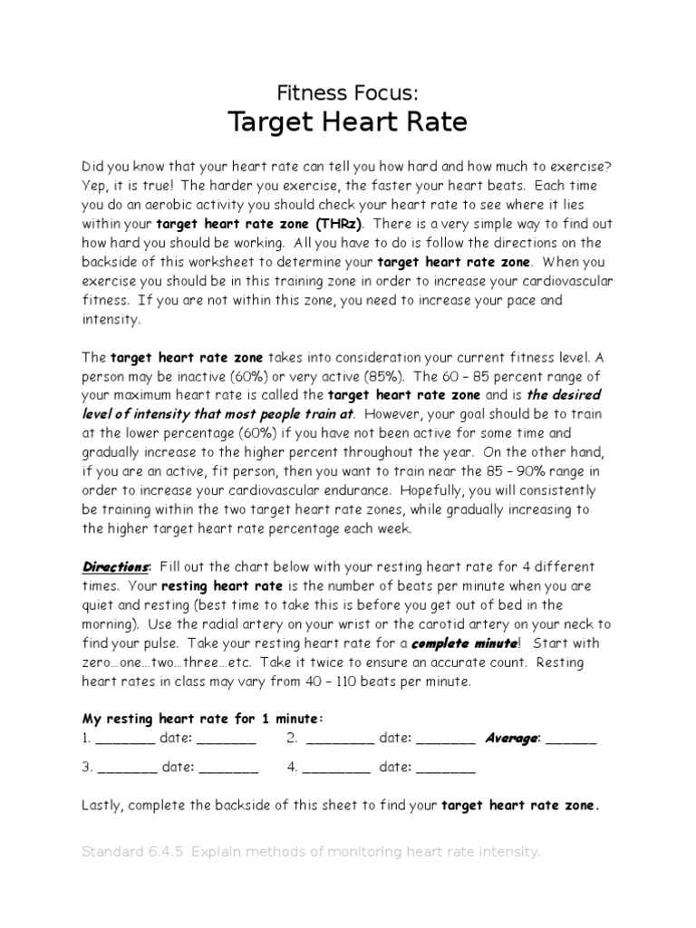 Target Heart Rate PDF Heart Rate Physical Fitness
